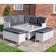 image 1 of 6 Seater Putty Grey Rattan Weave Corner Garden Dining Set - With Benches