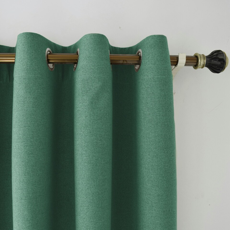 image 1 of Emerald Green Linen Blackout Eyelet Curtains - 46x54 Inch Drop - Pair Green