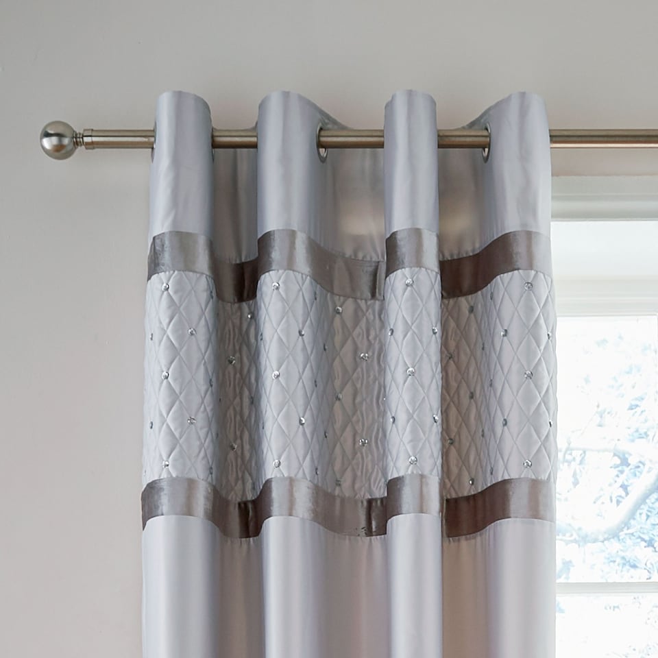 image 1 of Catherine Lansfield Sequin Cluster Lined Eyelet Curtains | Silver | Silver Grey