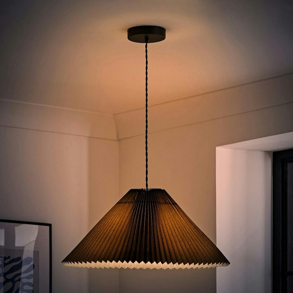 image 1 of ValueLights Akira Black Paper Pleated Single Drop Ceiling Pendant Light with LED Bulb