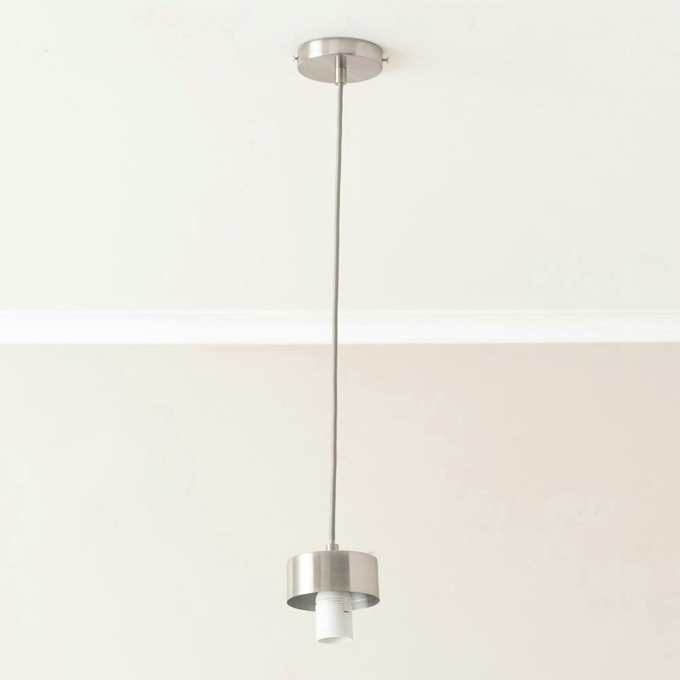 image 1 of ValueLights Brianna Brushed Chrome Cap Detail Adjustable Single Pendant Ceiling Light Black