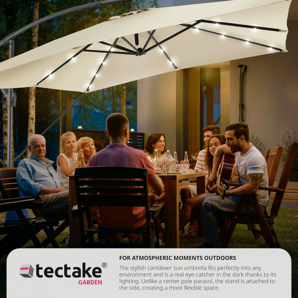 image 1 of Parasol Sunna - 250 x 250 cm with LED solar lighting, with protective cover Cream | Beige