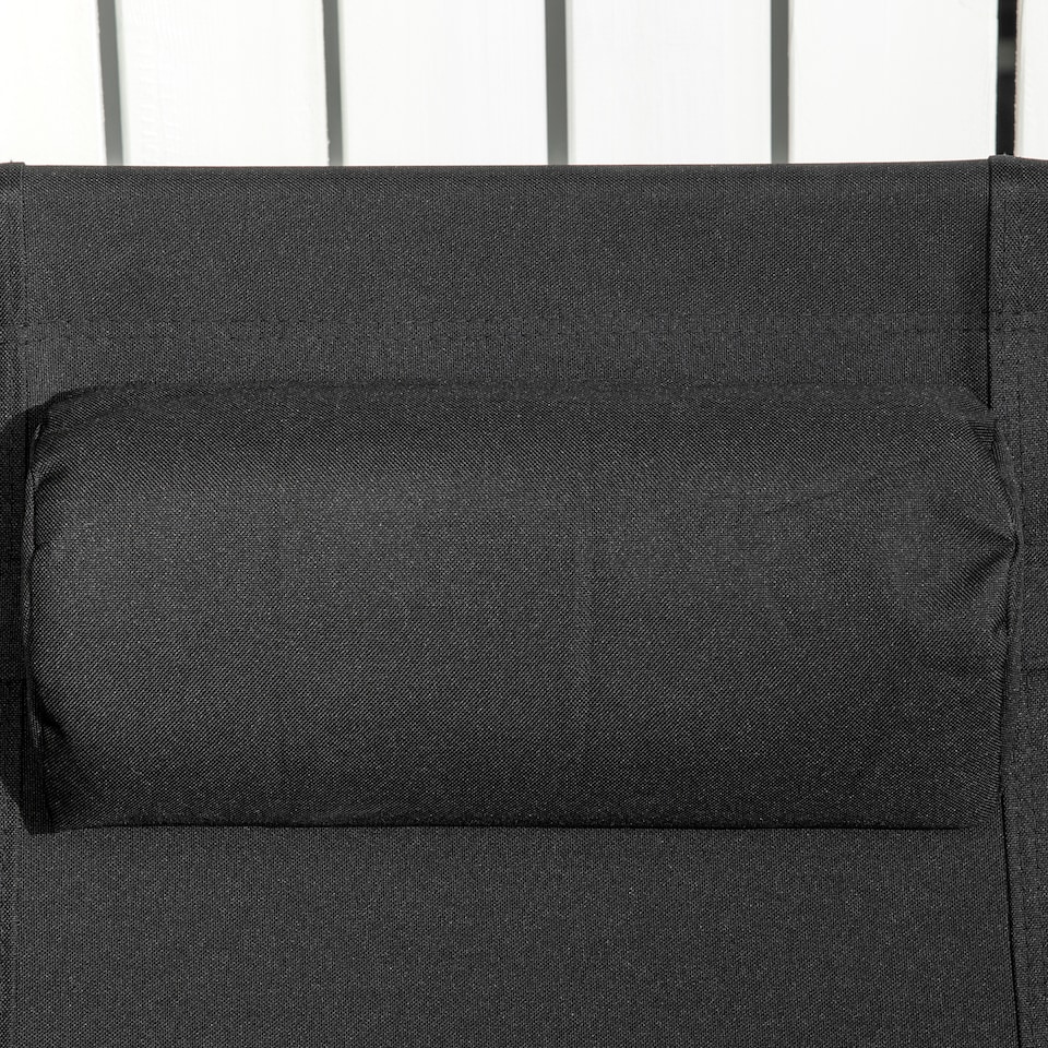 image 1 of Outsunny Garden Recliner Chairs Set of 2, Outdoor Foldable Zero Gravity Chairs Set with Footstool and Detachable Headrest, Black