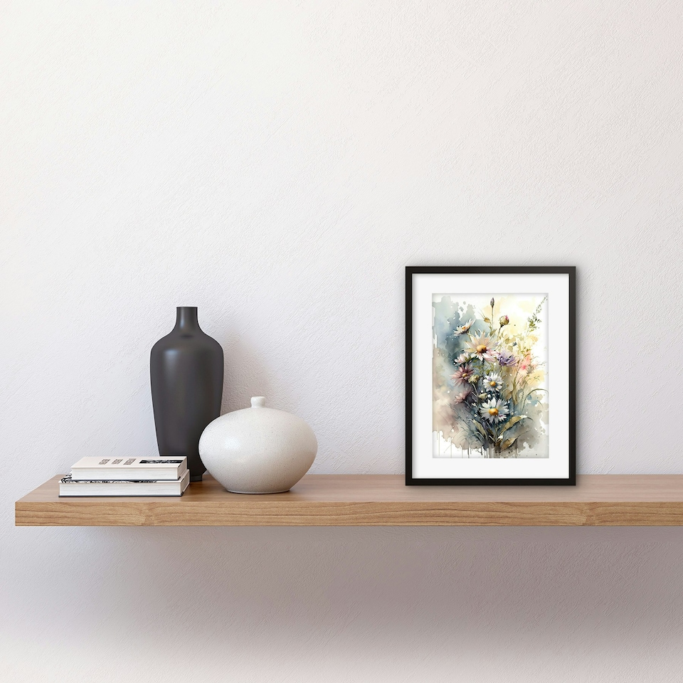image 1 of Wild Flower Daisies Bloom Modern Boho Watercolour 9x7" Black Framed Wall Art Print