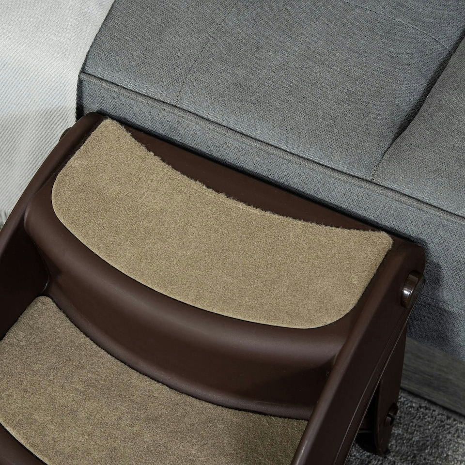 image 1 of PawHut Foldable Pet Stairs 3 Steps with Non-slip Mats for Small Dogs, Brown