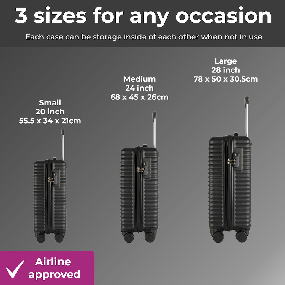 image 1 of Black 3 Piece Hard Shell Suitcase Set Black