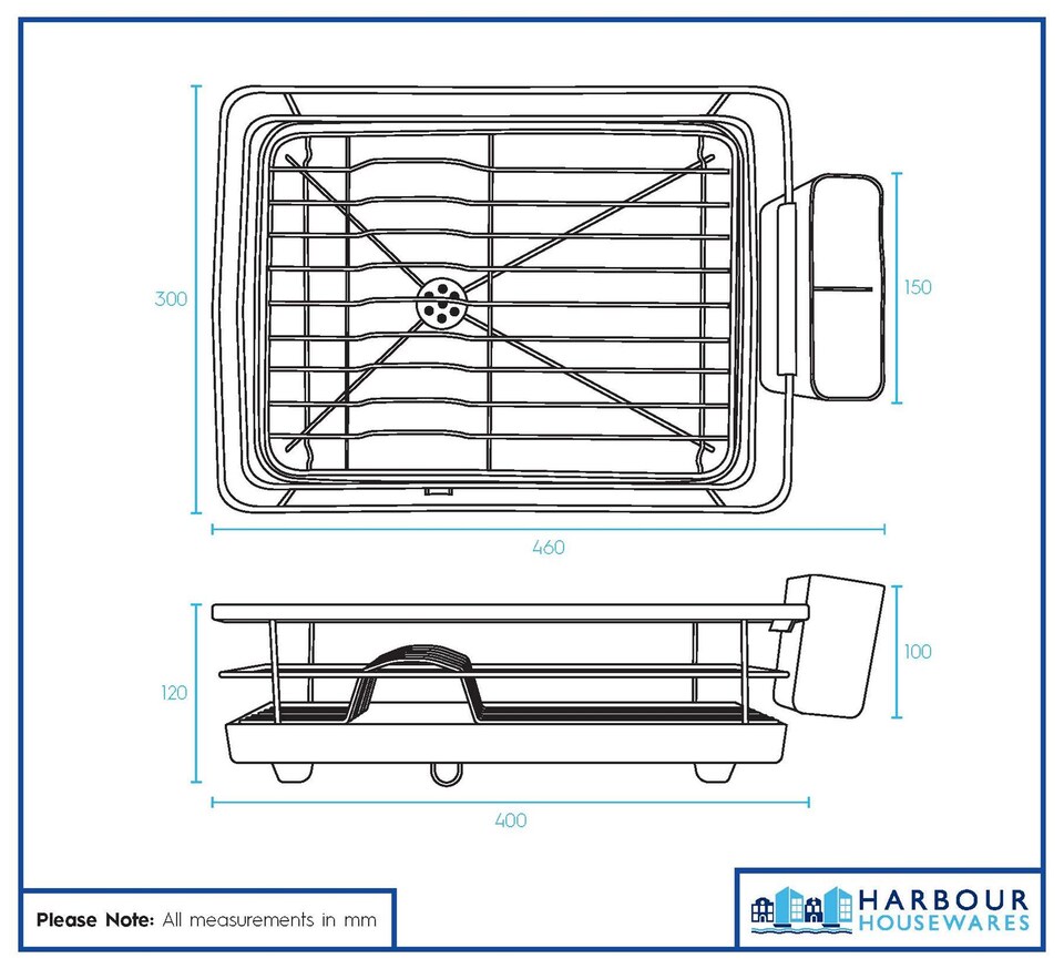 image 1 of Harbour Housewares Metal Kitchen Dish Drainer Rack Cutlery Holder Bowl Plate Drying Rack with Drip Tray