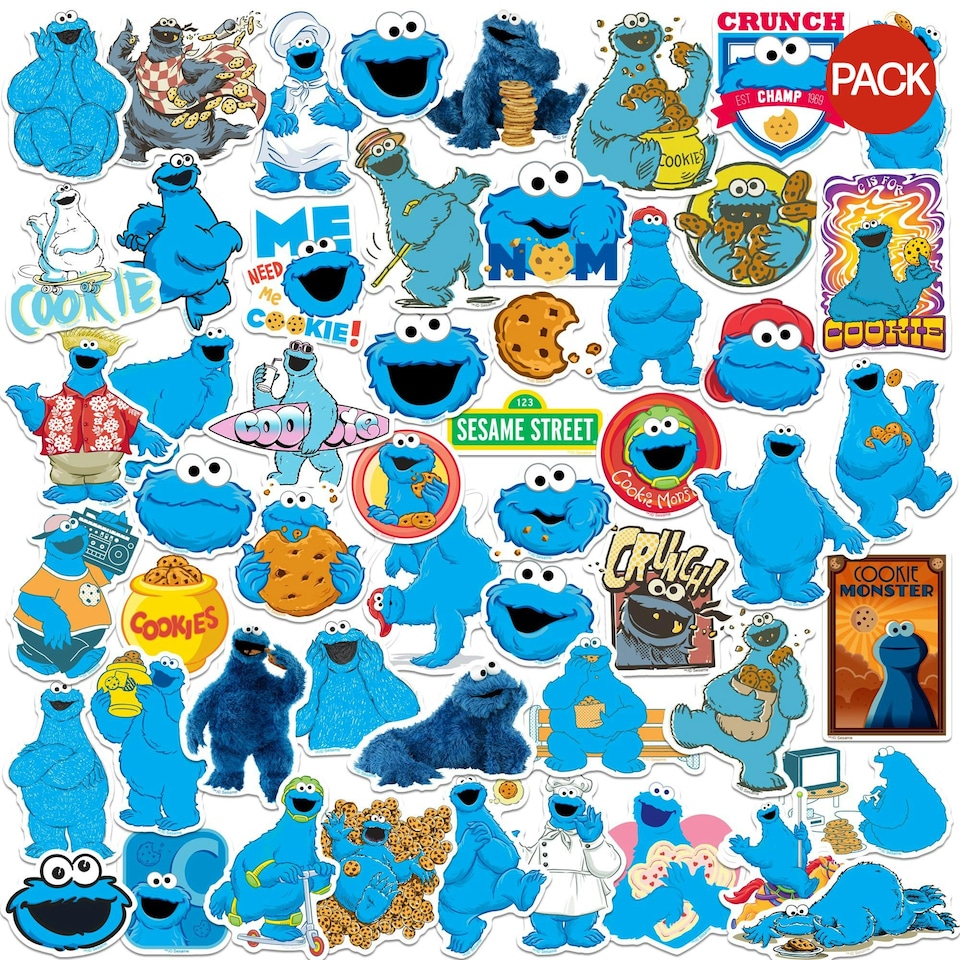 image 1 of Sesame Street Deluxe Cookie Monster Stickers (Pack of 50) - Multicoloured - One Size