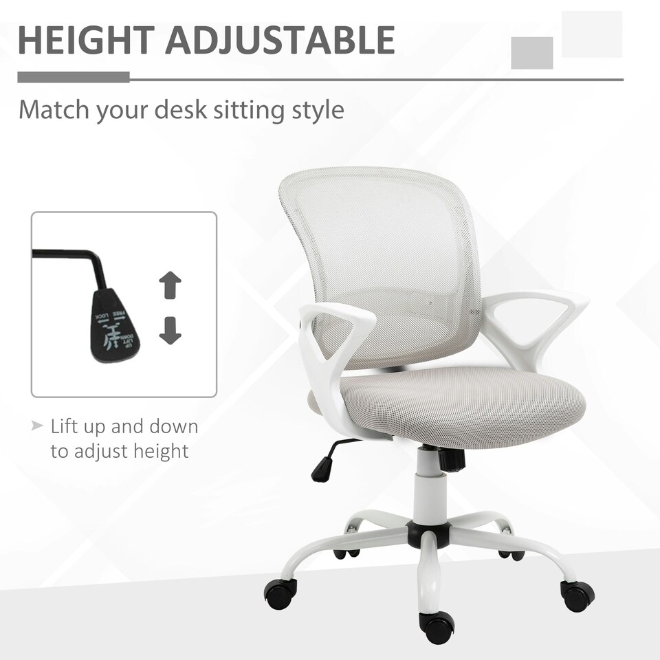 image 1 of Vinsetto Mesh Task Swivel Chair Home Office Desk w/ Lumbar Back Support, Grey