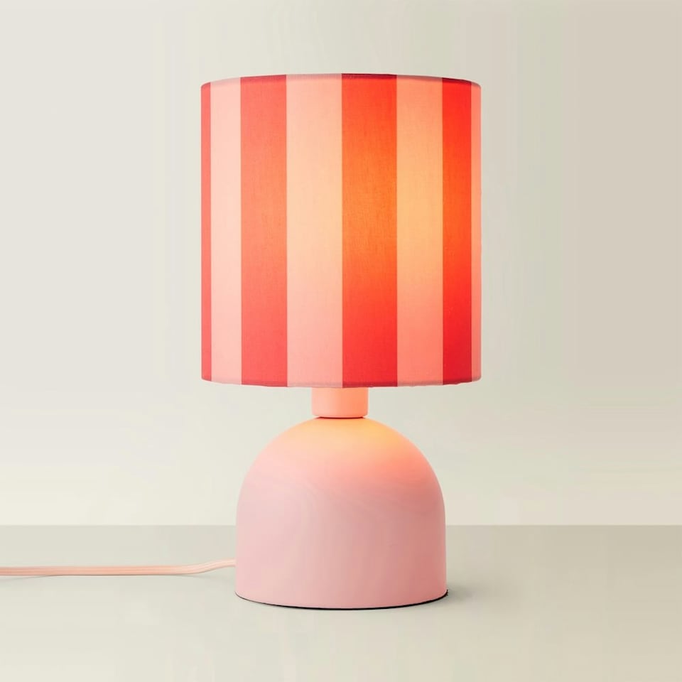 image 1 of ValueLights Miley Pink Stripes Drum Lamp Shade Pale Pink Table Lamp Pink