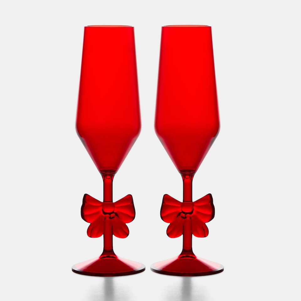 image 1 of OHS Set of 2 Bow Picnic Wine Glasses Plastic Reusable Champagne Flute