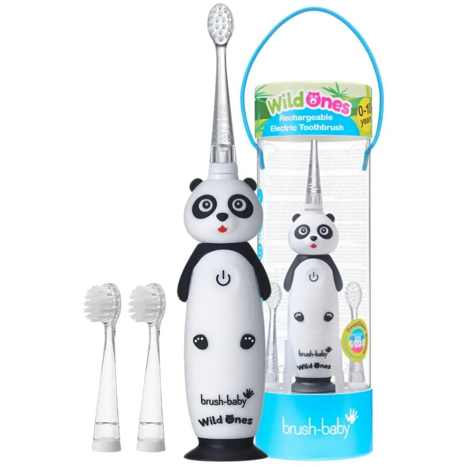 image 1 of Brush Baby WildOnes™ Panda Kids Electric Rechargeable Toothbrush & Applemint Toothpaste
