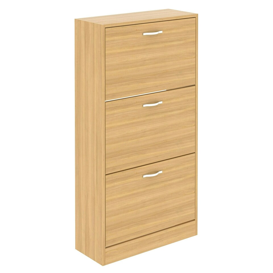 image 1 of Vida Designs 3 Drawer Shoe Cabinet Shoe Rack Storage Cupboard, Pine
