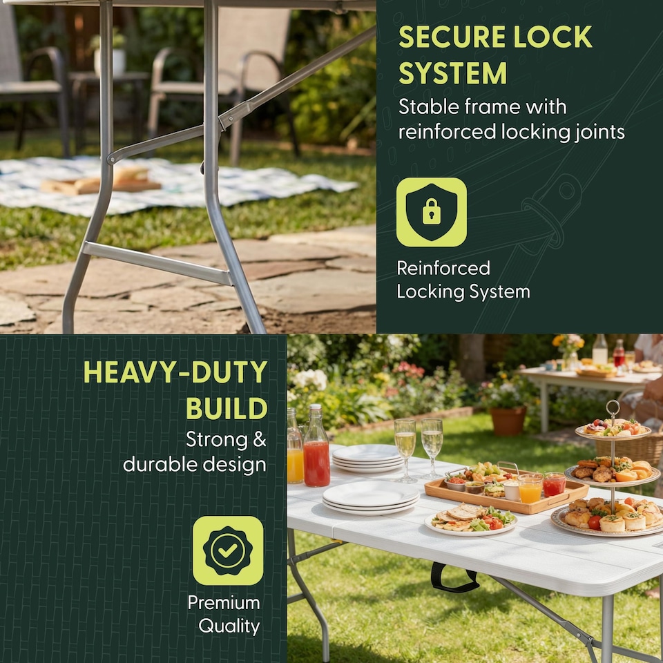 image 1 of Keplin 6ft Folding Table 180x70cm Waterproof Sturdy Metal Frame Portable