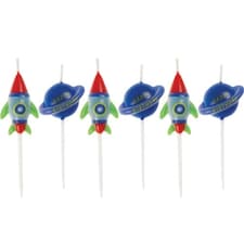 Outer Space Pick Birthday Candles - Pack of 6