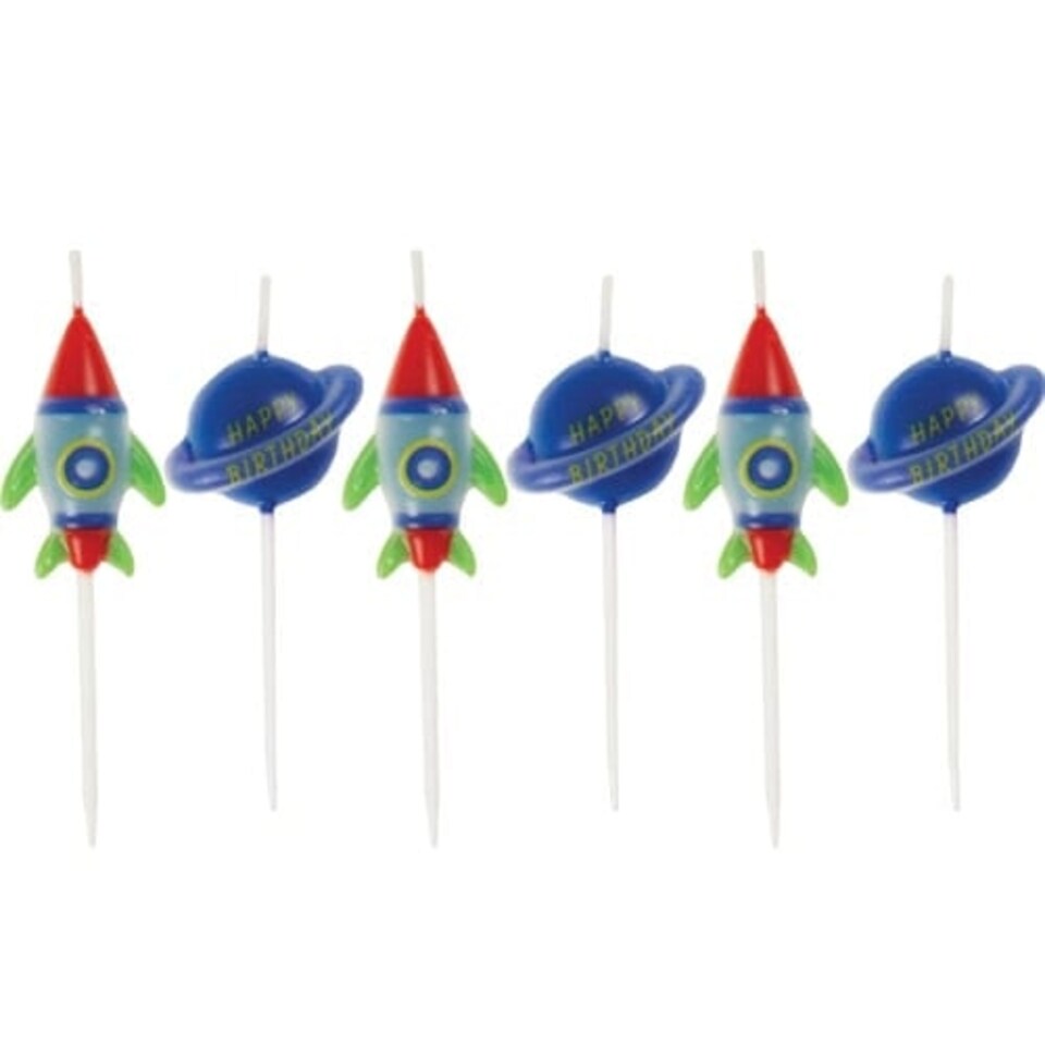 Outer Space Pick Birthday Candles - Pack of 6