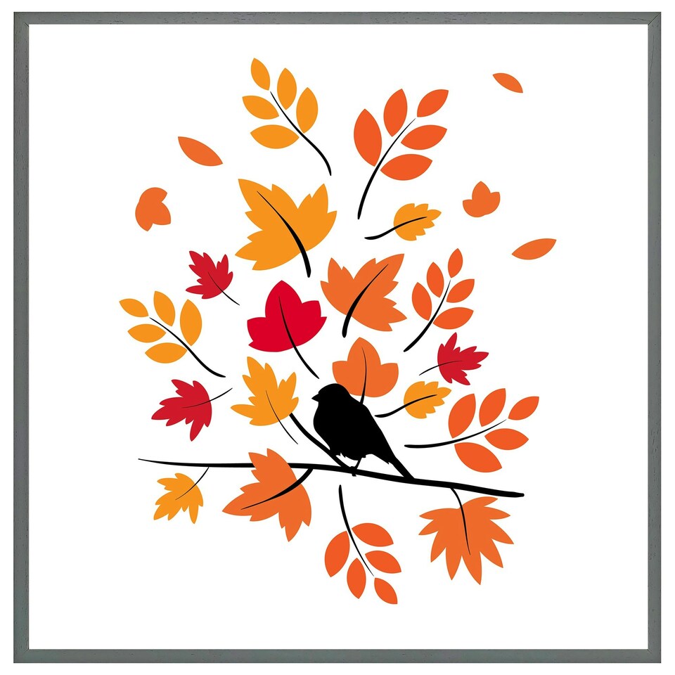 image 1 of Autumn bird on branch (Picture Frame) Brown | Oak | S