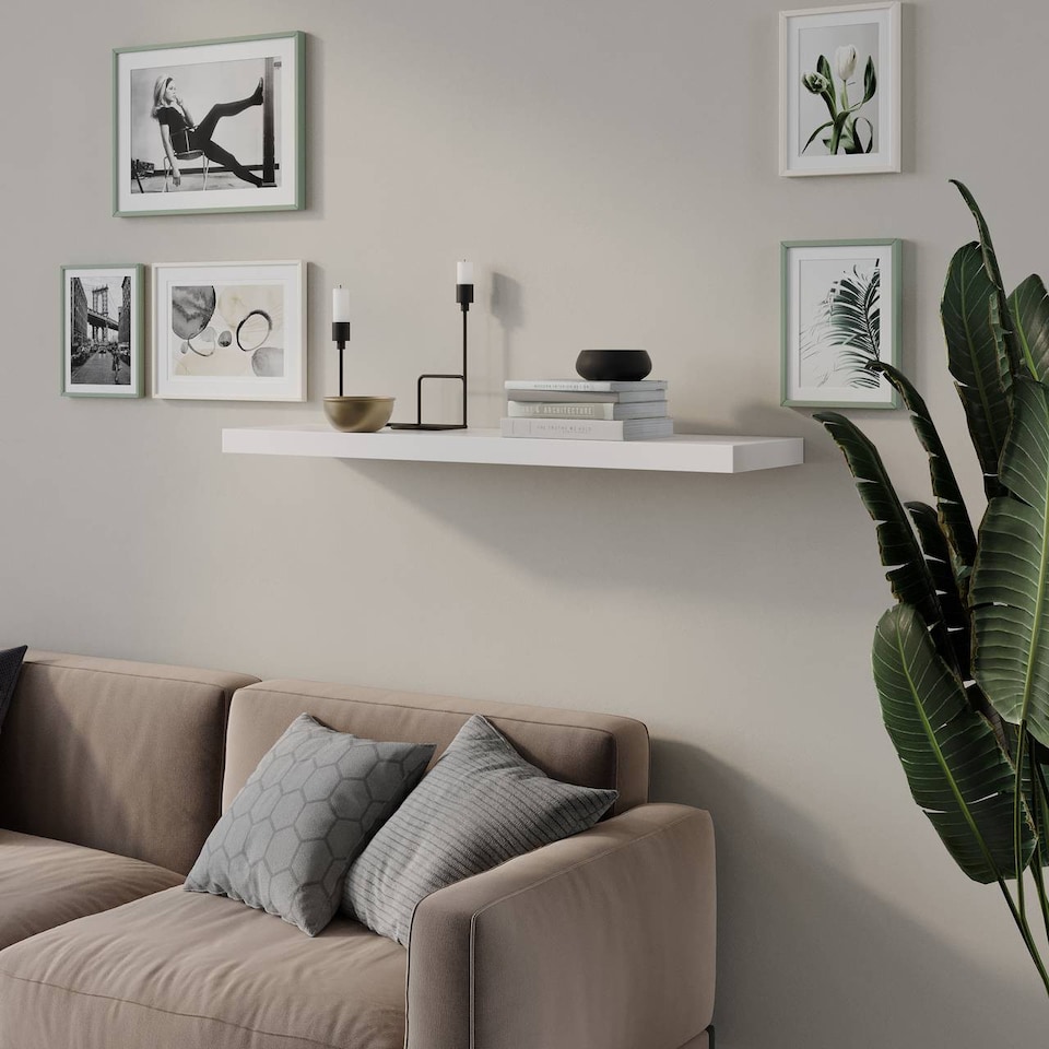 image 1 of Floating Wooden Wall Shelves - 90x23.5cm | White | White & Set of 2 | 2