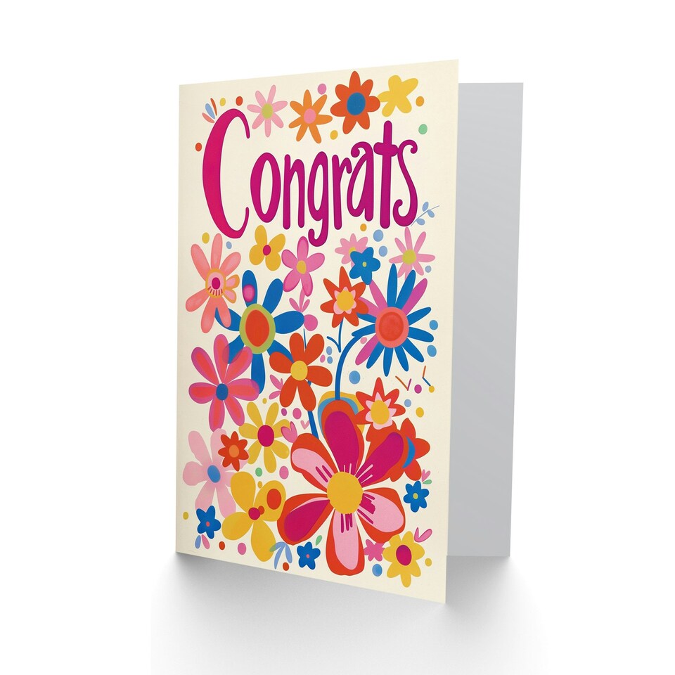 image 1 of Congrats Flower Power Simple Bright Pink Congratulations Her Card