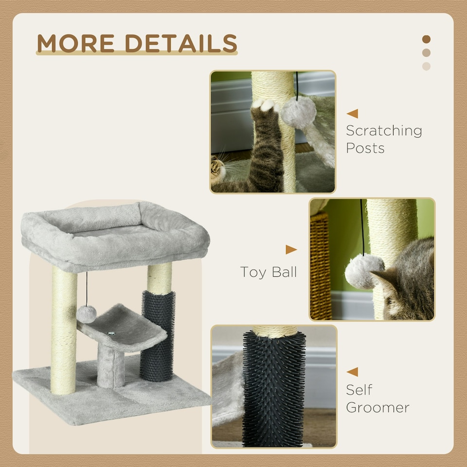image 1 of PawHut Small Cat Tree with Scratching Post Bed Toy for Indoor Cats, Grey