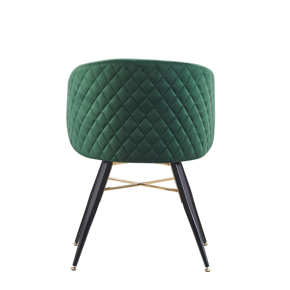 image 1 of Single Vittorio Velvet Dining Chair with Black Metal Legs, Quilted Design Modern Accent Chair | Green