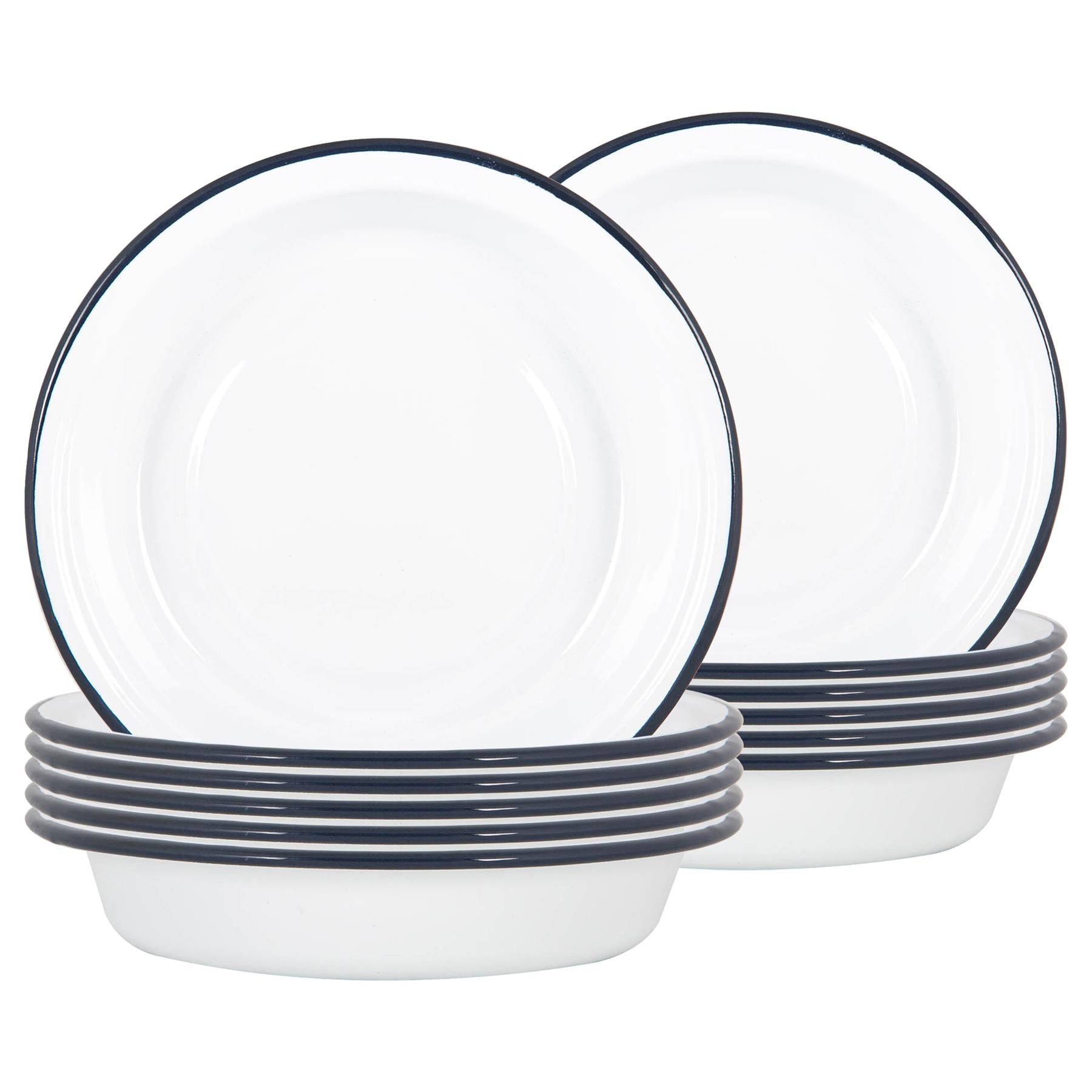 Argon Tableware White Enamel Deep Bowls - 22.5cm - Navy - Pack of 12