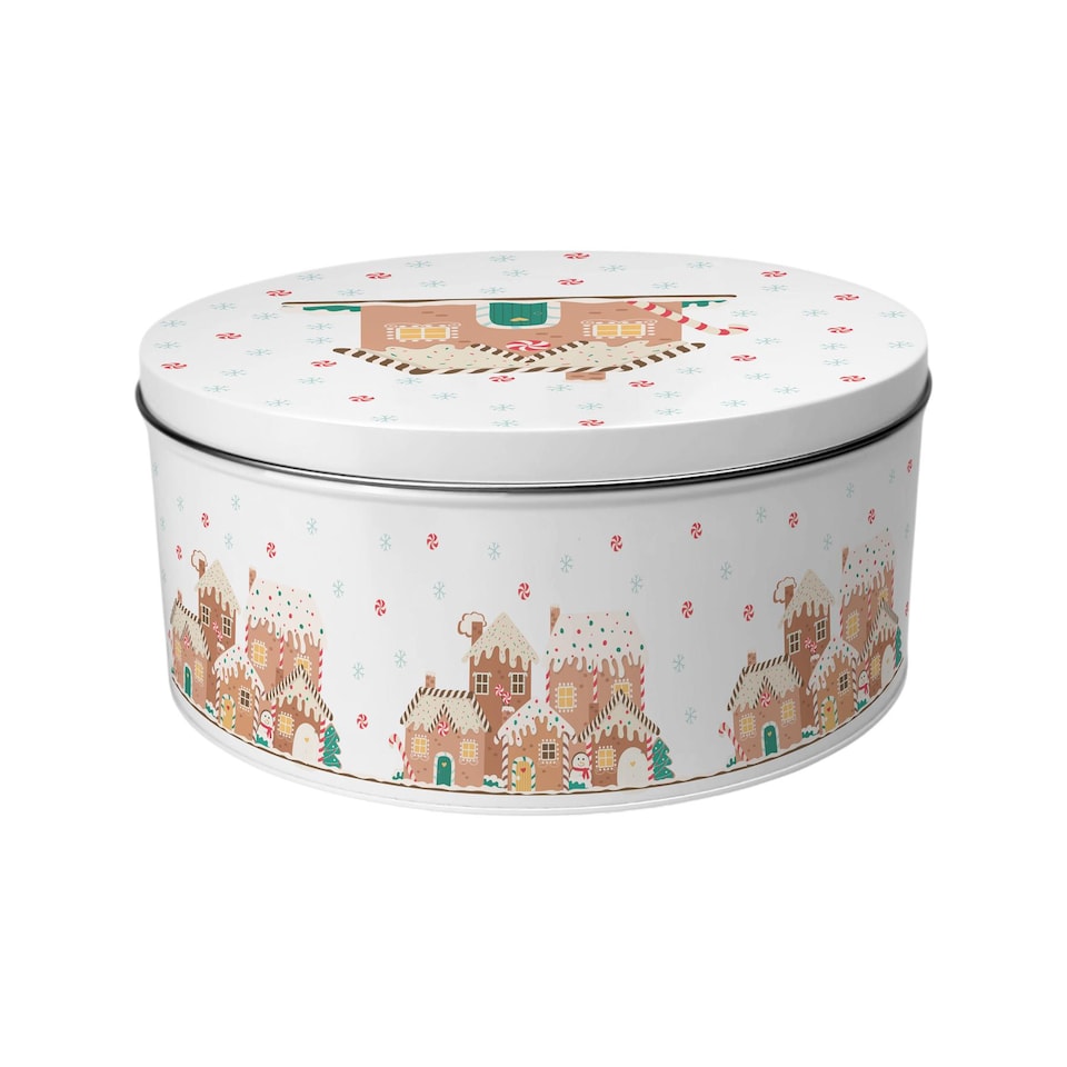 image 1 of Gingerbread Houses Large Round Christmas Cake Tin