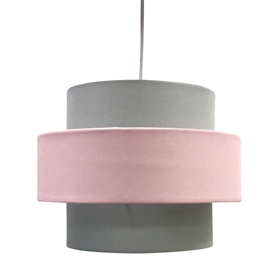 image 1 of Pink and Grey Two Tier Light Shade | Grey | Grey cotton with pink cotton detail | 1