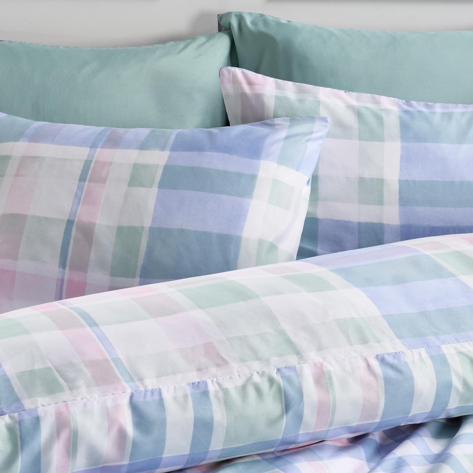 image 1 of OHS Watercolour Check Reversible Microfibre Duvet Cover Bedding Set | Blue | Double