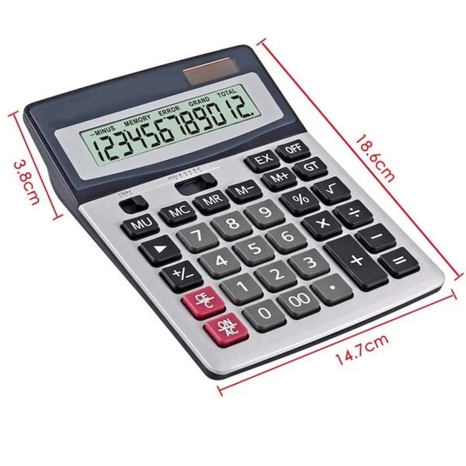 image 1 of Foska 12 Digit Solar Power and Battery Big Desktop Calculator