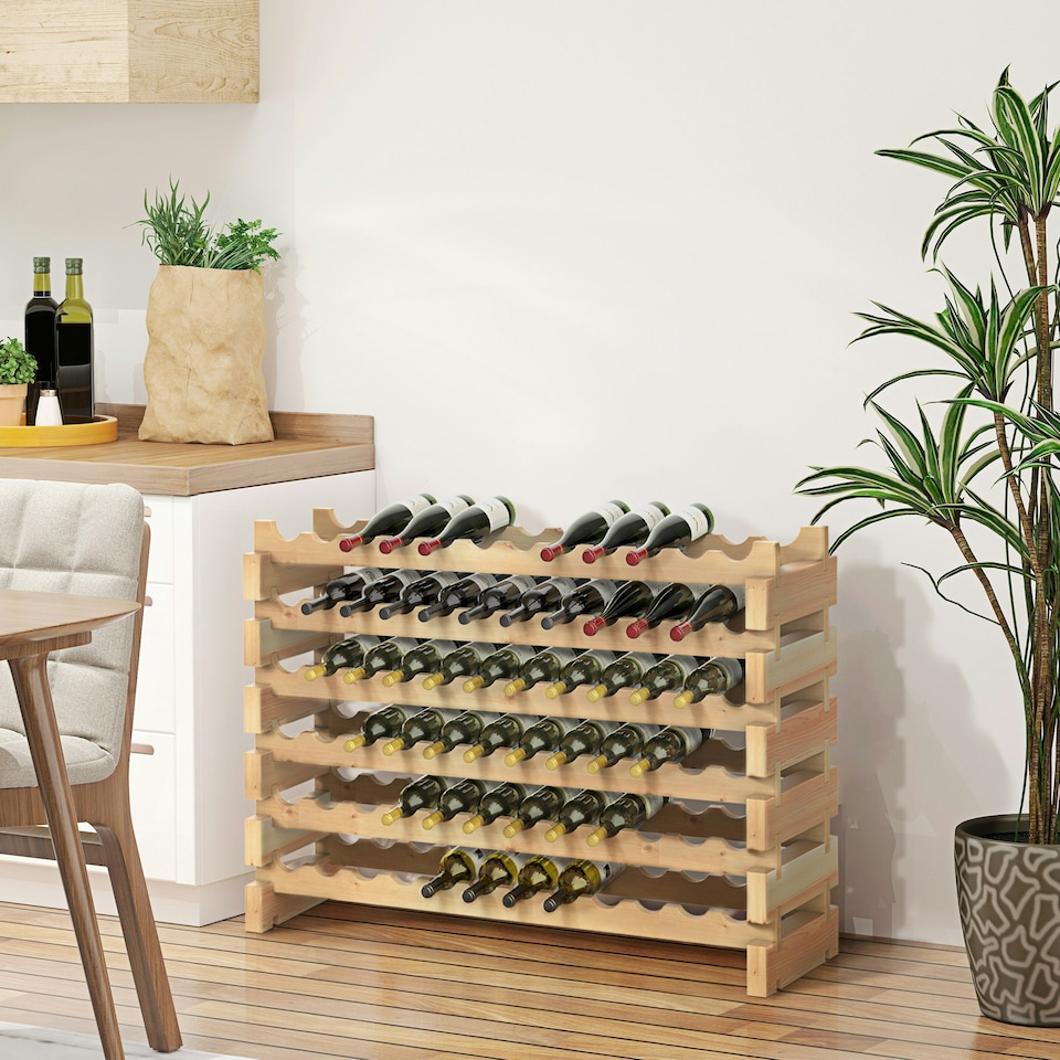 image 1 of HOMCOM 72 Bottle Shelf Wine Rack Holder Stand, Storage Pine Wood