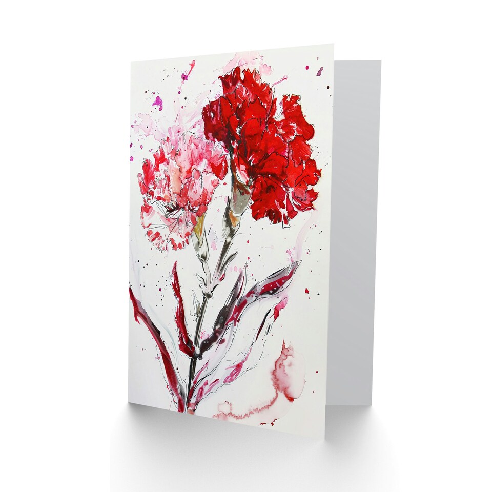 image 1 of Red Carnation Flower Abstract Watercolour Him Her Birthday Card