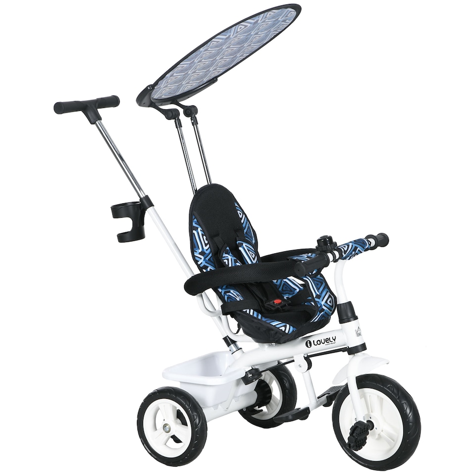 image 1 of HOMCOM Trike, 6 in 1 Tricycle for Kids, Baby Trike with Push Handle, Removable Canopy, 5-Point Seat Harness, Storage Basket, for 18Months -5 Years, Blue