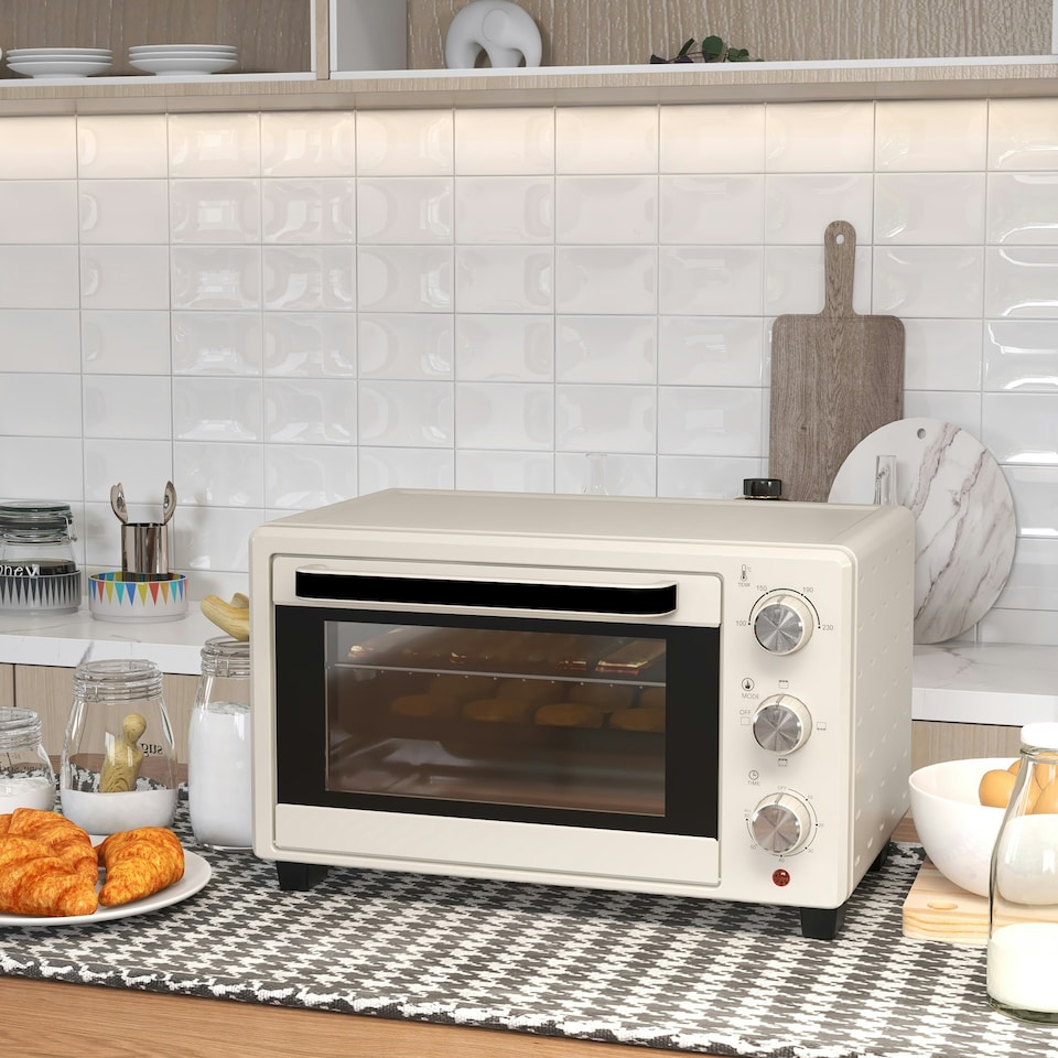 image 1 of HOMCOM Mini Oven 21L Electric Grill w/ Adjustable Temp Timer 1400W, Cream