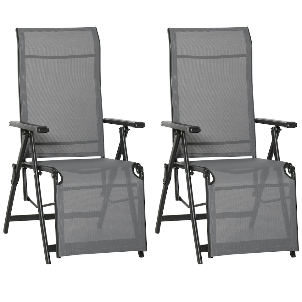 image 1 of Outsunny Outdoor Sun Recliner Loungers with Adjustable Footrest, Grey