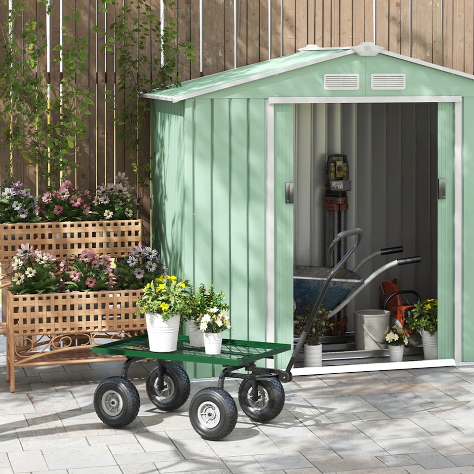 image 1 of Garden Trolley Cart with Pneumatic Wheels and Rotating Handle, Green | Green | Green