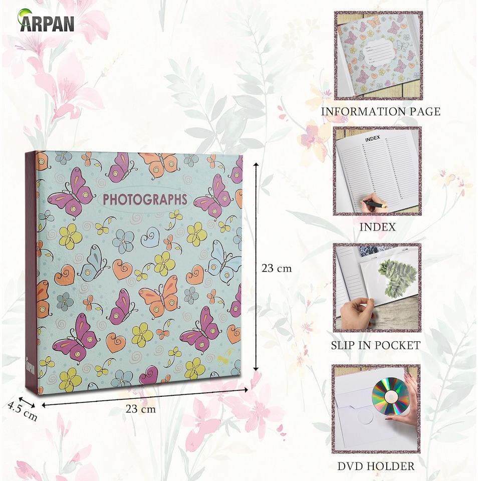 image 1 of ARPAN Slip In Case Memo Photo Album – Holds 200 Photos 4"x6" (10x15cm) – Hardcover Picture Album with Memo Writing Space for Family, Wedding & Travel Memories