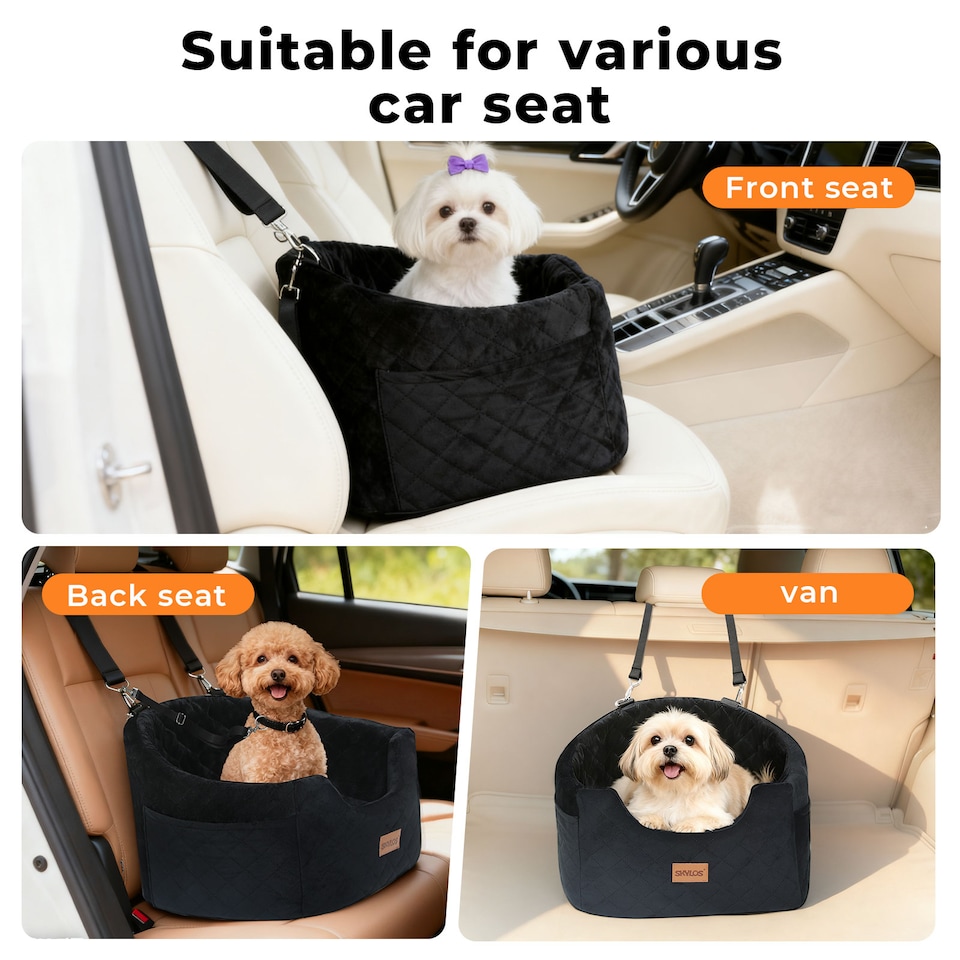 image 1 of Skylos Dog Booster Car Seat Safe Puppy Travel Carrier Bed Bag Basket Pet | Black | Black