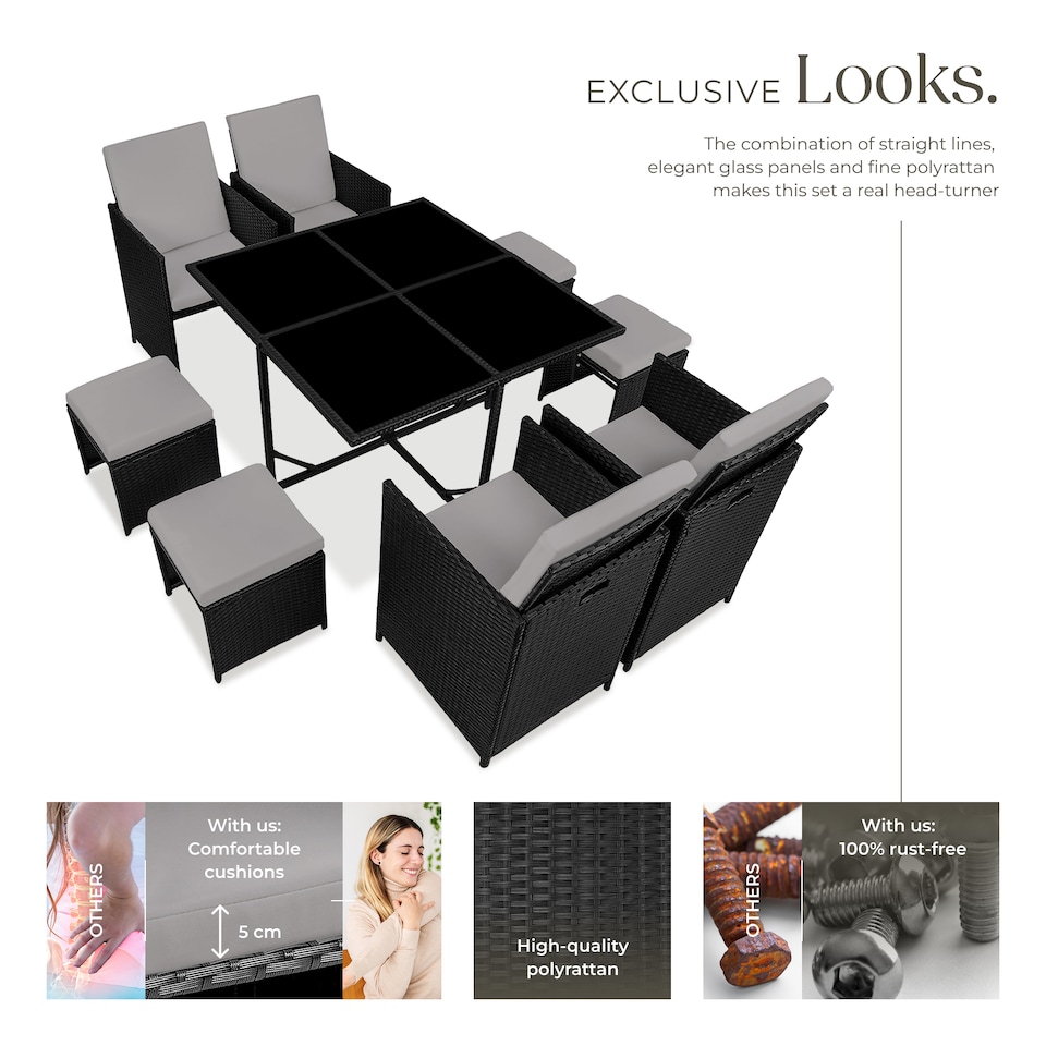 image 1 of Garden Table and Chairs Bilbao - 8 seats, weather and UV-resistant, rain cover | Black | black/grey | 1