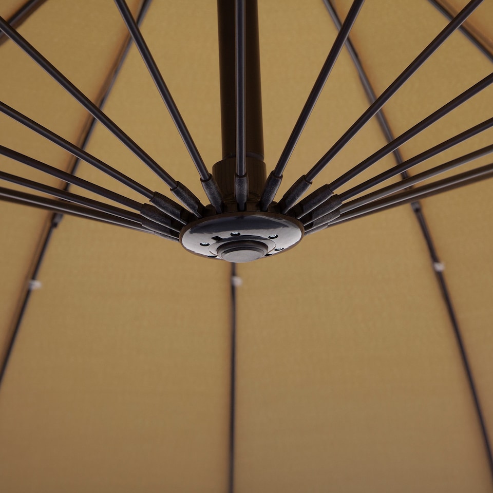 image 1 of Outsunny 3m Cantilever Shanghai Parasol Garden Hanging Banana Sun Umbrella with Crank Handle, 18 Sturdy Ribs and Cross Base, Beige