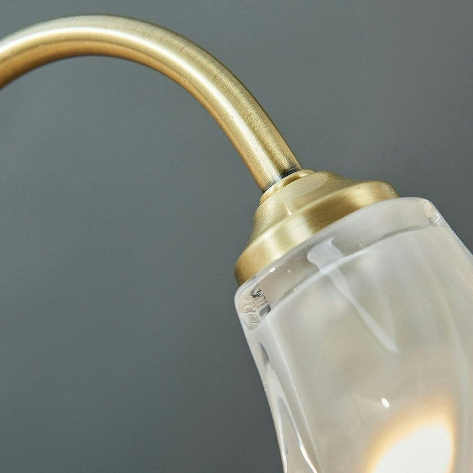 image 1 of ValueLights Antique Brass And Decorative Glass Swan Neck Touch Bedside Table Lamp