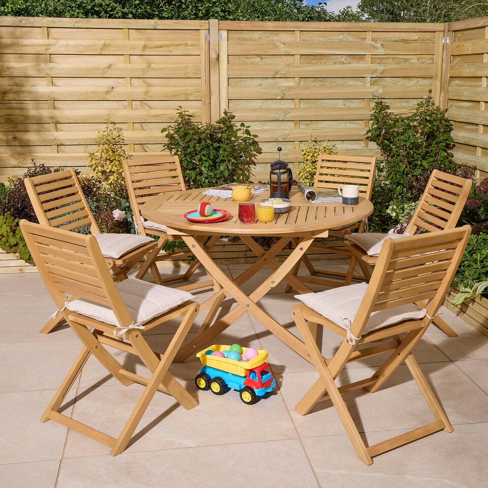 image 1 of Rowlinson Ashdown Folding 6 Seat Round Dining Set with Cushions N/A | Natural