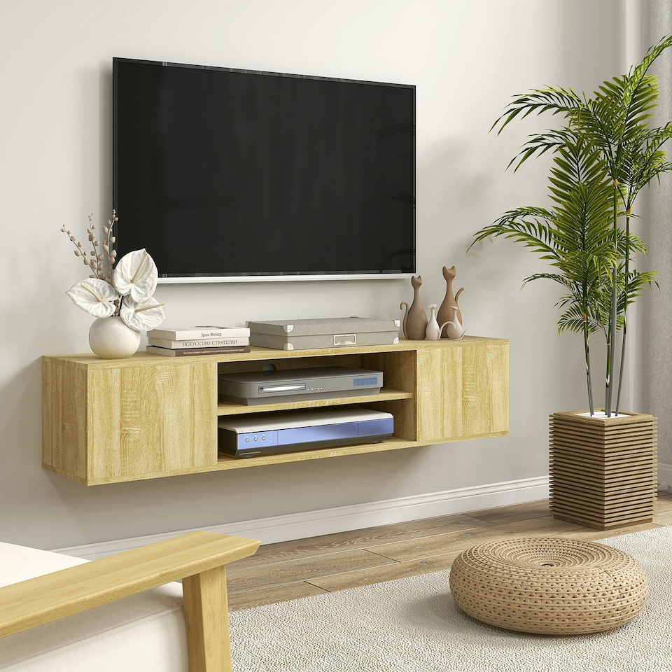 image 1 of HOMCOM Floating TV Unit for 60" TVs W/ Shelves and Cabinets