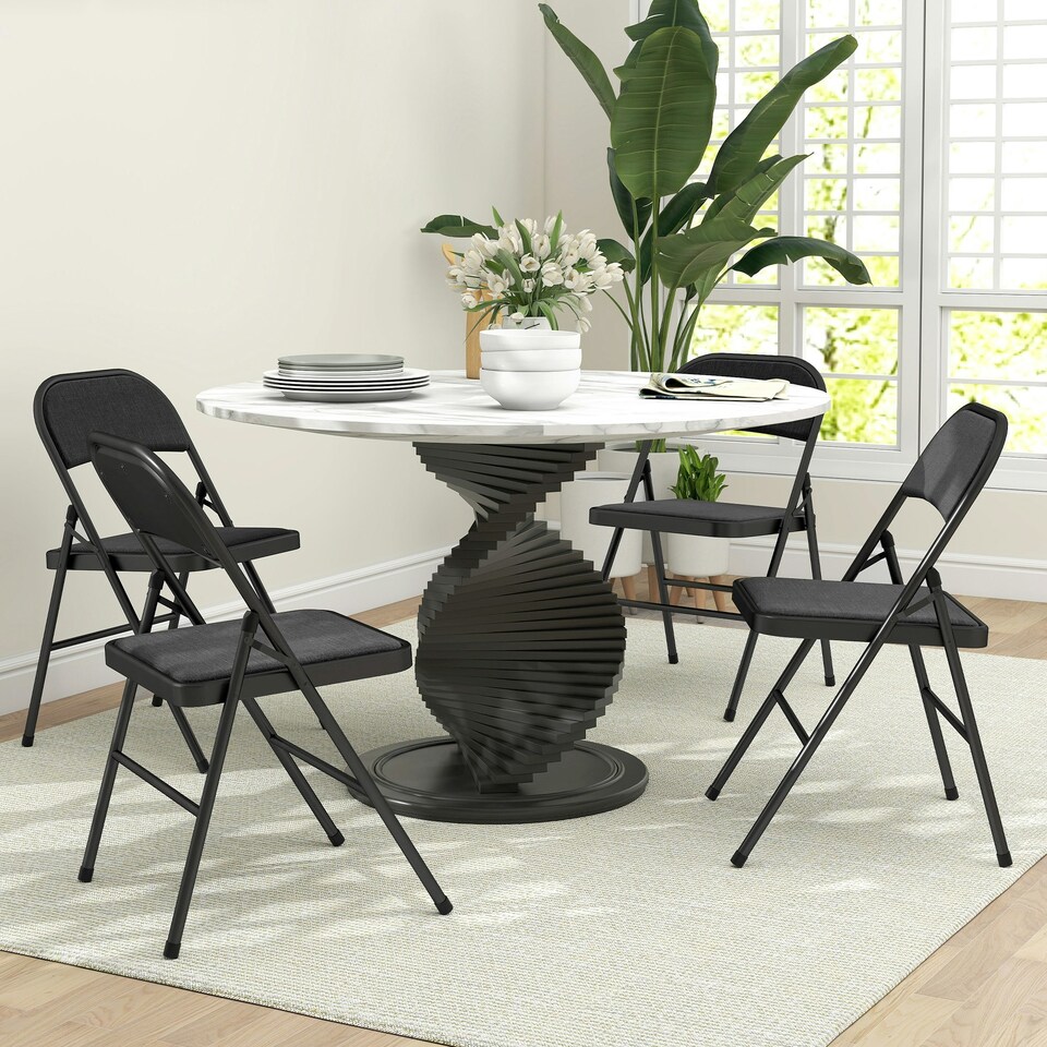 image 1 of HOMCOM 4 Pack Linen-Look Padded Folding Chairs with Cushioned Seat Black