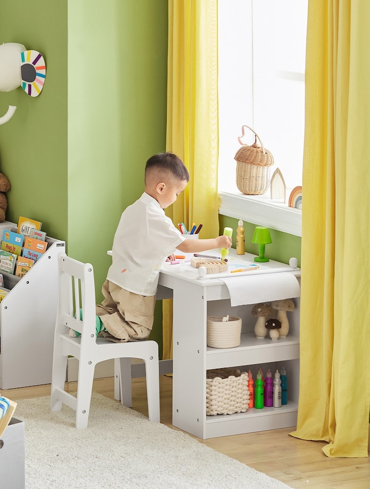 image 1 of SoBuy KMB60-W,Toddler Activity Table and Chair Set with Storage for Playroom | White | White