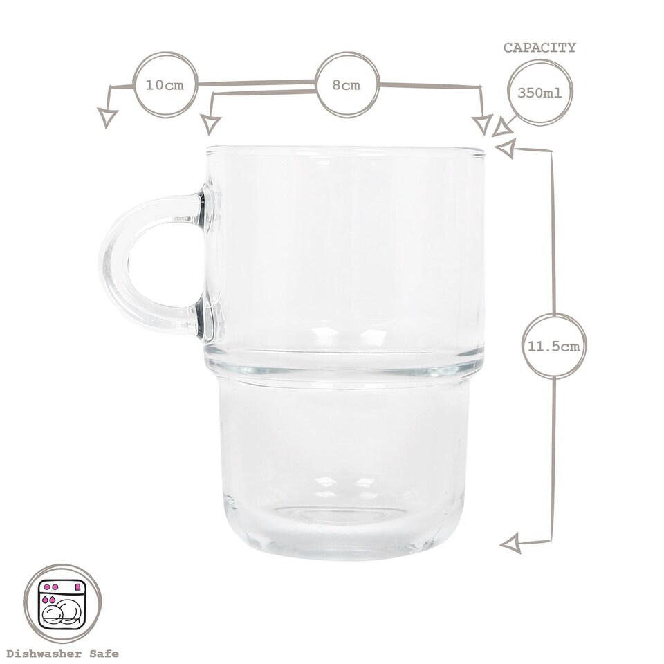 image 1 of LAV Cozy Stacking Glass Coffee Cups - 350ml - Pack of 6 | Clear | Clear