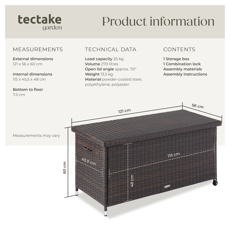 image 1 of Storage Box Kiruna - rattan garden furniture cushion storage 120 x 55 x 61.5 cm | Brown | brown | 121 x 56 x 60 cm | 1