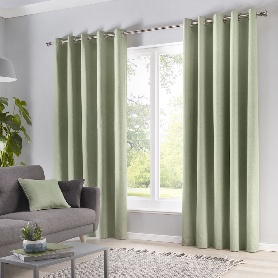 image 1 of Fusion Sorbonne Eyelet Curtains Green