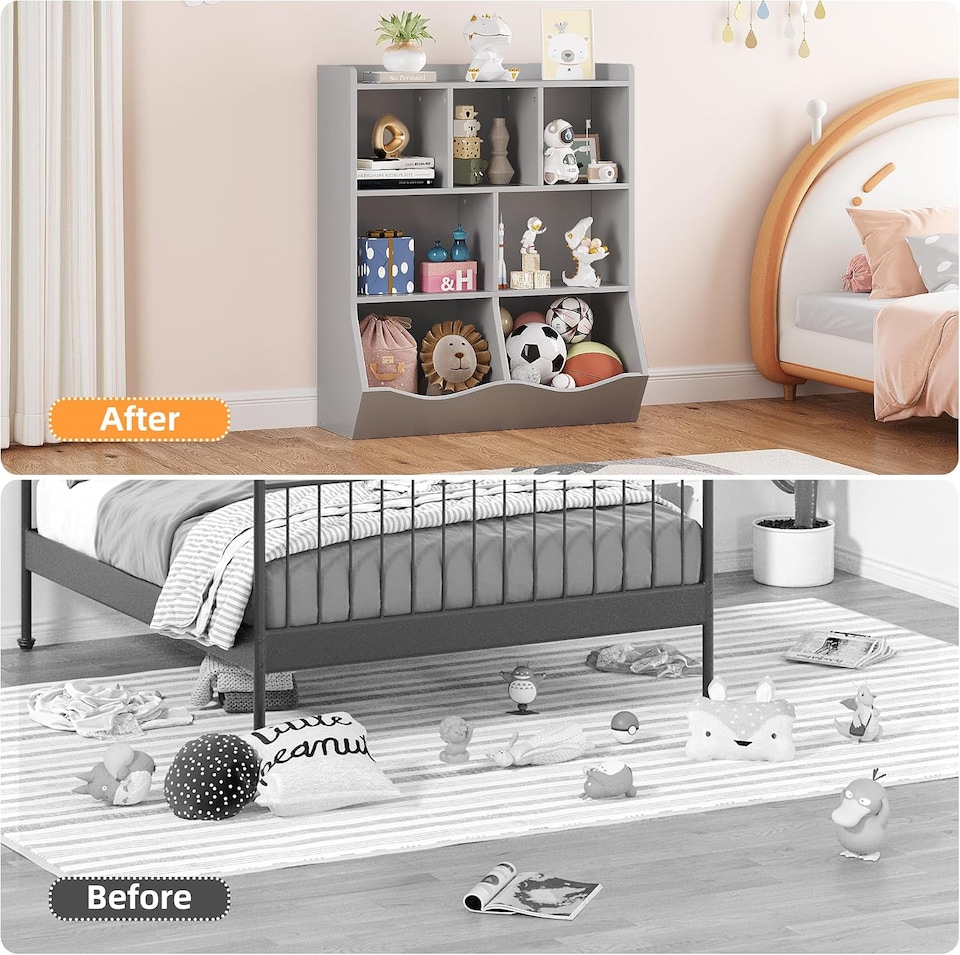 image 1 of London Boutique Kids 3-Tier Bookcase Toy Organiser 7-Compartment Cabinet 60x15.4x42.5"