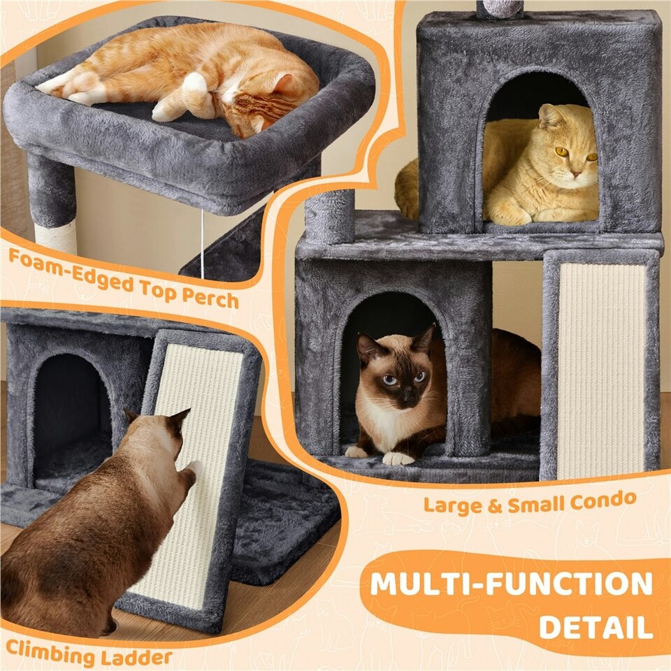 image 1 of Yaheetech 106 cm Cat Tree Tower with Double Condos Dark Grey